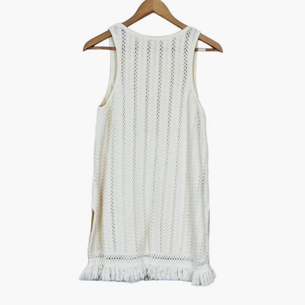 Anthropologie Size S Sleeveless Knit Tunic Fringe Hem Cream - Picture 6 of 12